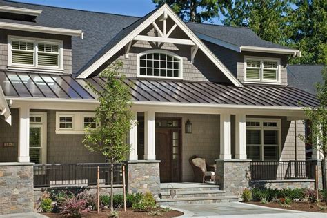 image of colonial craftsman ranch house with metal roof|Craftsman Ranch Exterior .